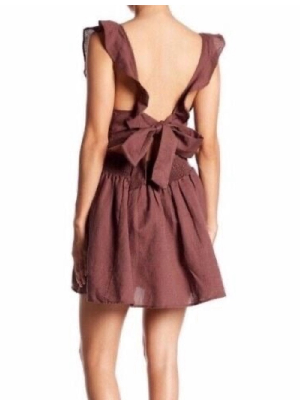 Free People Brown Ruffle-Back Mini Dress - Picture 3 of 11